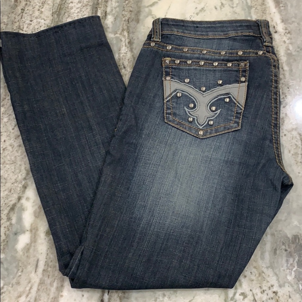 Request jeans leather and metal rivets 13 distress
